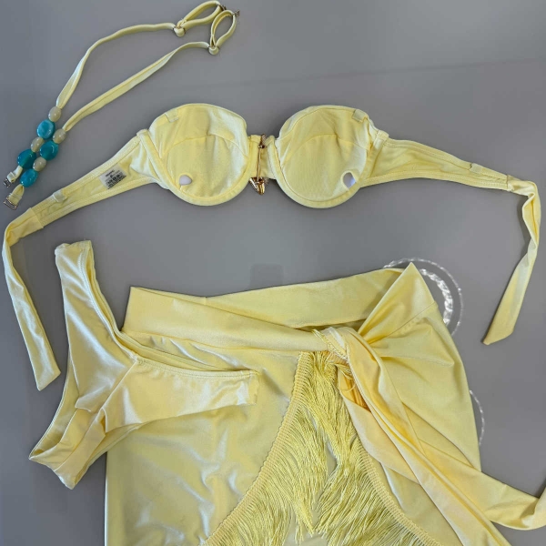 Trijunto Meia Taça Pingente Luxo E Saia De Franja Curta - Amarelo