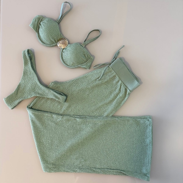 Kit Biquini Com Calça Meia Taça Concha No Top Asa Delta - Verde