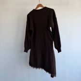 Vestido Tricot Mousse Feminino com Renda – Manga Longa - Marrom Escuro