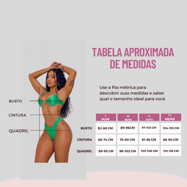 Kit Biquíni Calças + Top Cortininha E Calcinha Empina Bumbum - Bege