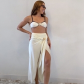 Kit 3 Itens Biquíni Bicolor Com Detalhe Concha Dourada Luxo - Off e Preto