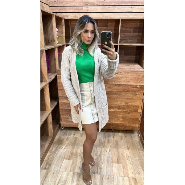 Cardigan De Tricot Mousse - Bege Escuro