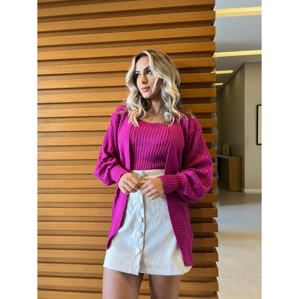 Twin Set Tricot Longo Étnico - Fúcsia