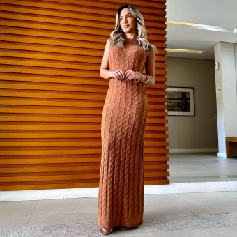 Vestido Longo Sem Mangas Tricot Modal