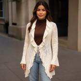 Casaco Feminino Tricot com Babados e Punho Flare - Off