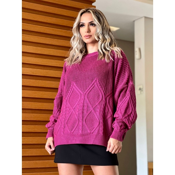 Blusa De Tricot Losango - Fúcsia