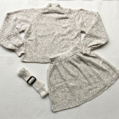 Conjunto Tricot Blusa E Saia Plissada C Cinto Tecido Mousse - Mescla Claro
