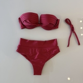 Biquini Cintura Alta Top 2 Em 1 Bojo Estruturado - Bordô