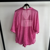 Cj Saída De Praia De Renda Blusa Manga 3/4 e Short - Pink