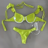 Kit 03 Peças Biquíni De Babado + (Saia Saída de Praia Tam Único) - Verde Lima