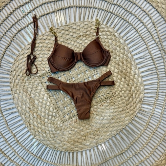 Biquíni  com Duas Alças Corrente e Lisa Calcinha com Tiras