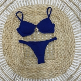 Biquíni Meia Taça Bojo Estruturado E Detalhe Central Dourado - Azul