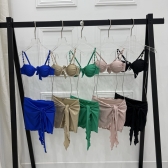 Conj 3pçs Top C/ Alças De Pérola Calcinha Fio Duplo + Pareo - Verde