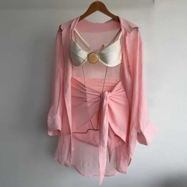 Saída De Praia Feminina Camisa E Saia Envelope - Rosa