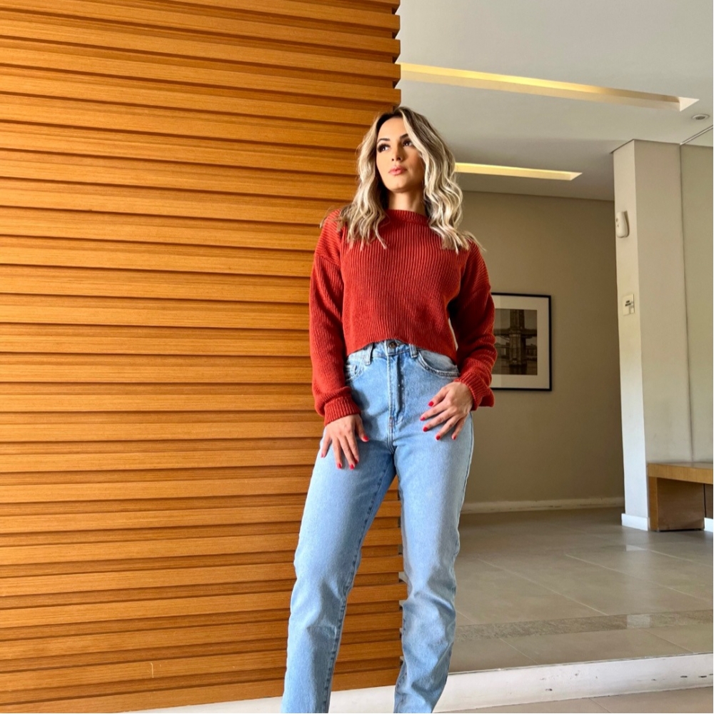Máxi Cropped De Tricot Linha - Telha