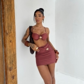 Kit 3 Pçs Biquíni Estrela Dourada E Calcinha Asa Delta+saia - Marrom