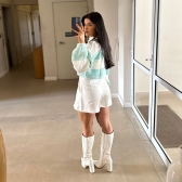 Cropped de Tricot Mousse Algodão Doce - Verde e Branco