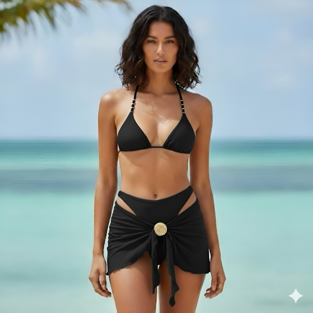 Kit Biq Cortininha E Calcinha Fio + Sainha Ajustável - Preto