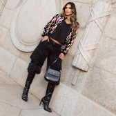 Jaqueta Bomber Com Zíper Estampada Tricot Mousse - Preto/Colorido