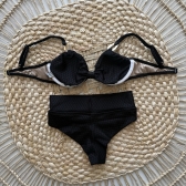 Biquíni Meia Taça Cos Alto Texturizado - Preto