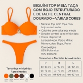 Biquíni Meia Taça Bojo Estruturado E Detalhe Central Dourado - Azul