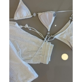 Conjunto Triquíni Cortininha Com Calça Pantalona 3 Peças - Branco