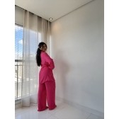 Blusa E Calça Em Tecido Leve  Saída De Praia Lisa - Pink