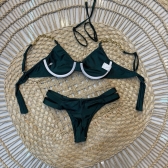 Biquíni  com Duas Alças Corrente e Lisa Calcinha com Tiras - Preto
