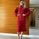 Vestido De Tricot Mousse Midi Forma Geométrica Corrente Nas Mangas - Vermelho