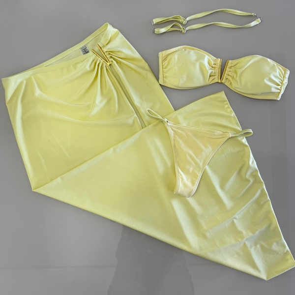 Trio Com Top E Saia Longa Detalhe Em V E Calcinha Ajustável - Amarelo
