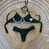 Kit 03 Itens Biquíni Corrente E Lisa Calcinha Com Tiras - Verde-escuro