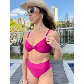 Biquíni Meia Taça Cos Alto Texturizado - Pink