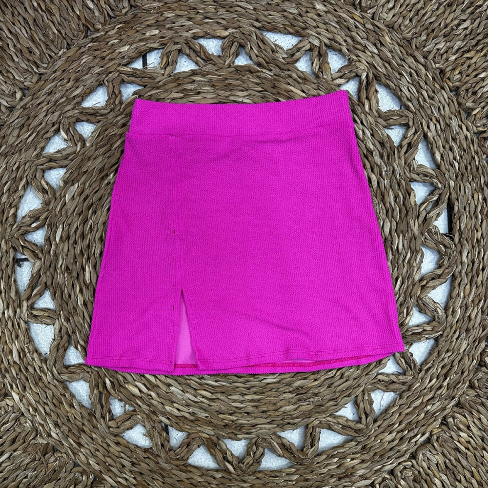 Saia Tecido Texturizado Saída de Praia Com Fenda Ref:0400139 - Pink Neon
