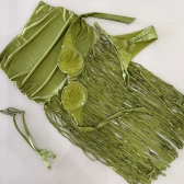 Triquini Saia Franja Longa Top E Calcinha Com Pedraria - Verde