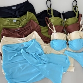 Kit Biquini Aplique Em Pedraria + Saia Com Amarração Frontal - Bege