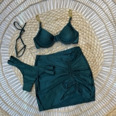 Kit 03 Itens Biquíni Corrente E Lisa Calcinha Com Tiras - Verde-escuro