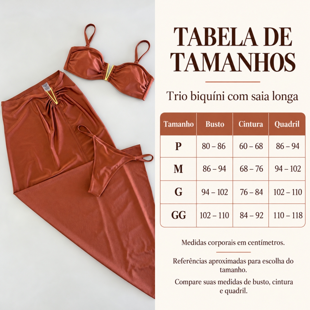 Trio Com Top E Saia Longa Detalhe Em V E Calcinha Ajustável - Amarelo