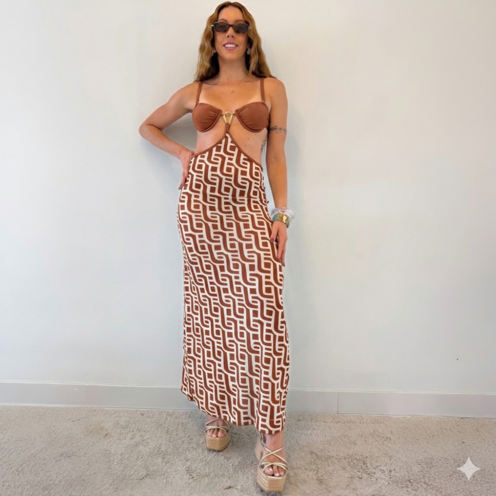 Kit 3 Pçs De Biquíni Geométrica Calcinha Asa Delta E Saída - Marrom