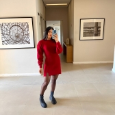 Vestido De Tricot Mousse Curto Com Fenda - Vermelho Sangue