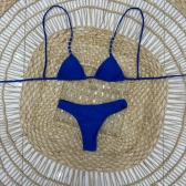 Kit Biq Cortininha E Calcinha Fio + Sainha Ajustável - Azul