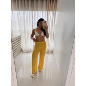 Blusa E Calça Em Tecido Leve  Saída De Praia Lisa - Amarelo
