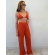 Conjunto Triquíni Cortininha Com Calça Pantalona 3 Peças - Laranja-escuro