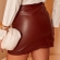 Saia De Couro Com Cinto E Zíper Lateral - Terracota