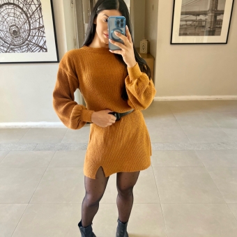 Vestido De Tricot Mousse Curto Com Fenda