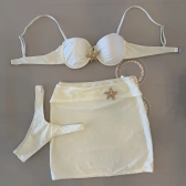 Kit 3 Pçs Biquíni Estrela Dourada E Calcinha Asa Delta e Saia - Off White