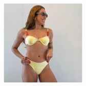 Kit 3 Ítens Biquíni Saia Longa Transparente Pérolas Laterais - Amarelo