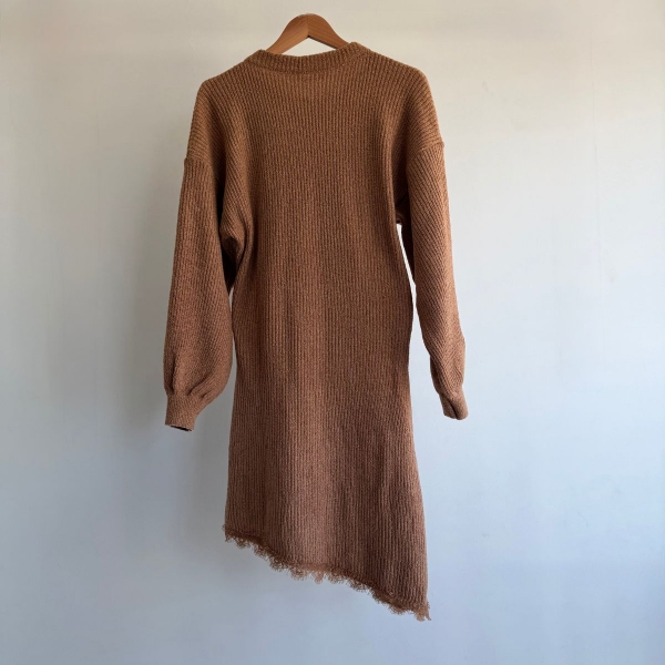 Vestido Tricot Mousse Feminino com Renda – Manga Longa - Caramelo