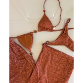 Conjunto Triquíni Cortininha Com Calça Pantalona 3 Peças - Terracota