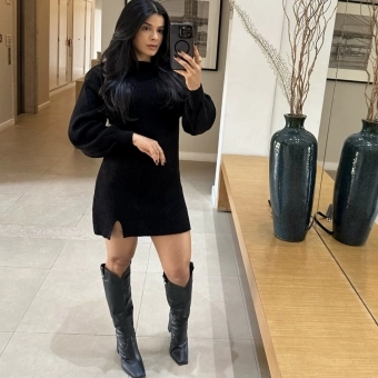 Vestido De Tricot Mousse Curto Com Fenda