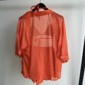 Cj Saída De Praia De Renda Blusa Manga 3/4 e Short - Laranja